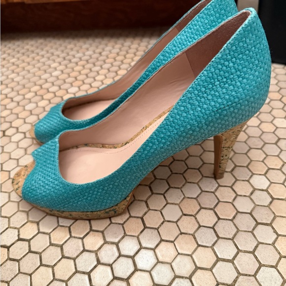 Vince Camuto Shoes - Vince Camuto Teal Textured Peep-Toe Heels